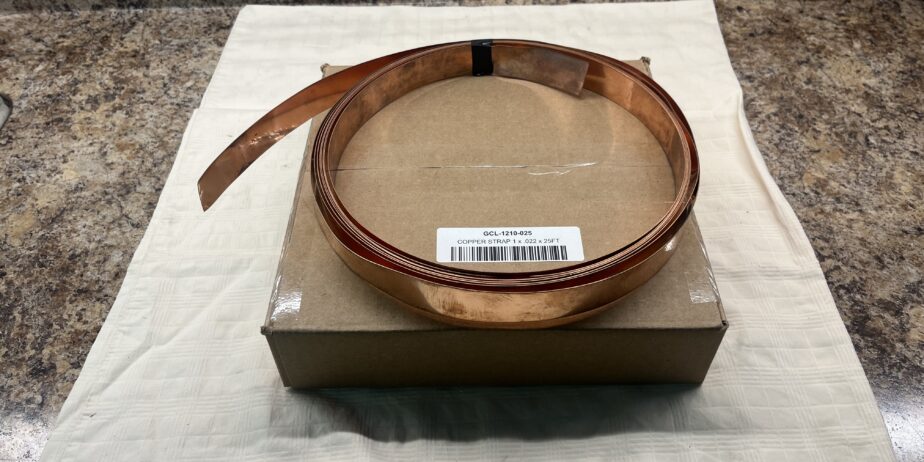 Copper Strap 1″w x .022″ thick x 25ft Boxed plus approx. 15ft open coil