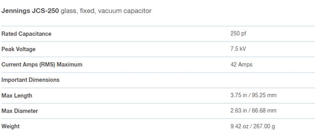 JENNINGS JCS-250 Fixed Vacuum Capacitors 250pF 7.5KV LOT (2)