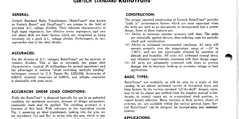 Gertsch Precision Ratio Transformer