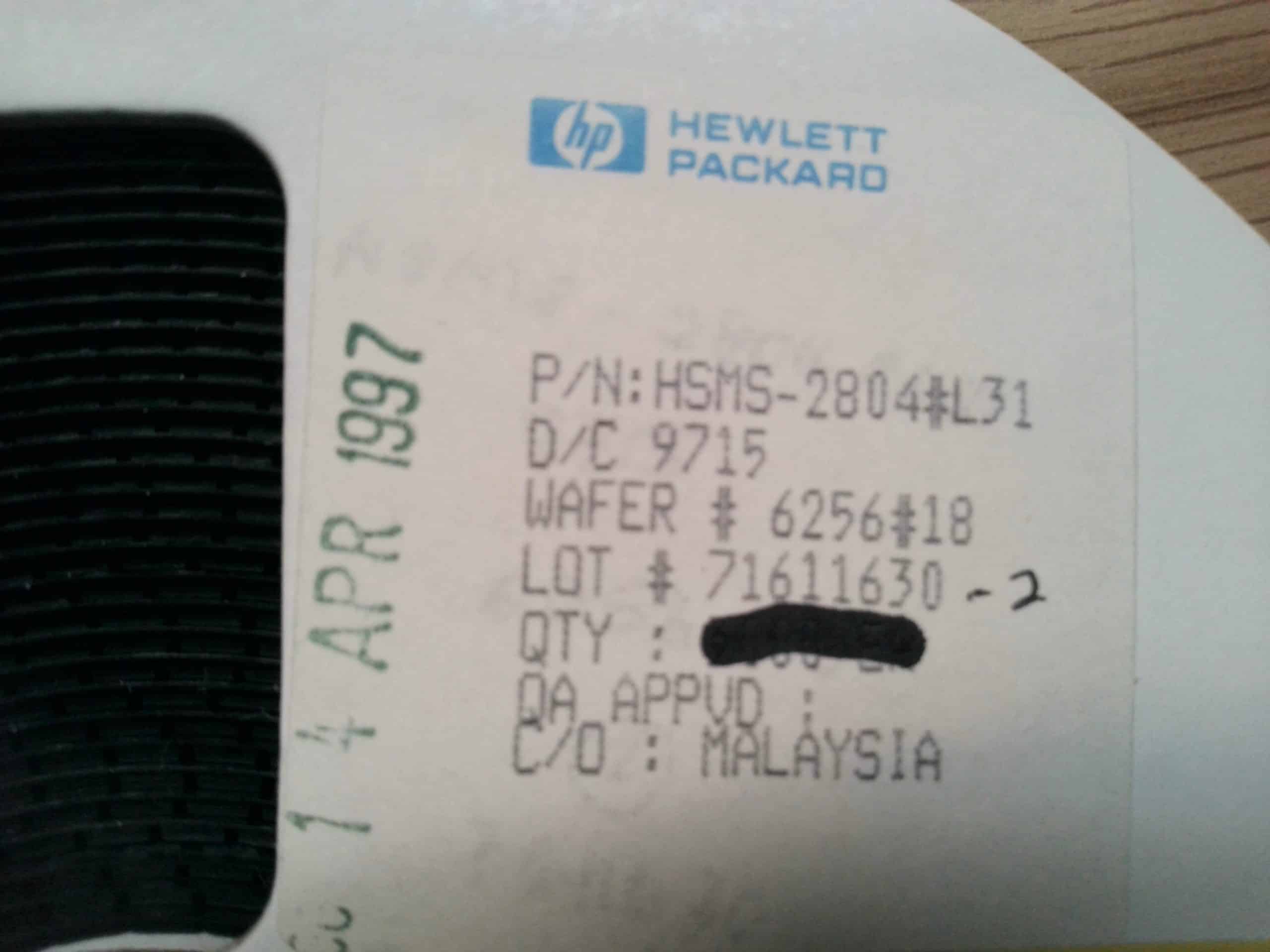 Hewlett Packard HSMS-2804#L31 Common Cathode surface mount Schottky diodes ( 20 )