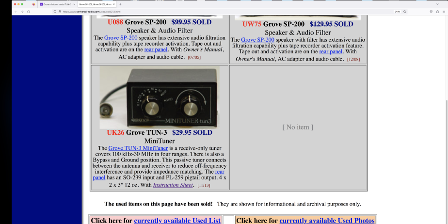 Grove MINITUNER TUN-3 with bonus SWR/Field Strength Meter – like new PRICE DROP