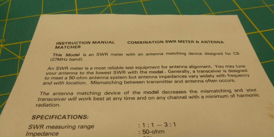 JANA HJ-8021 “CB” COMBINATION SWR METER & ANTENNA MATCHER