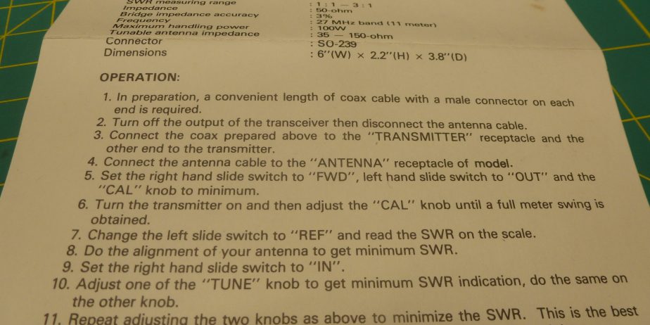 JANA HJ-8021 “CB” COMBINATION SWR METER & ANTENNA MATCHER