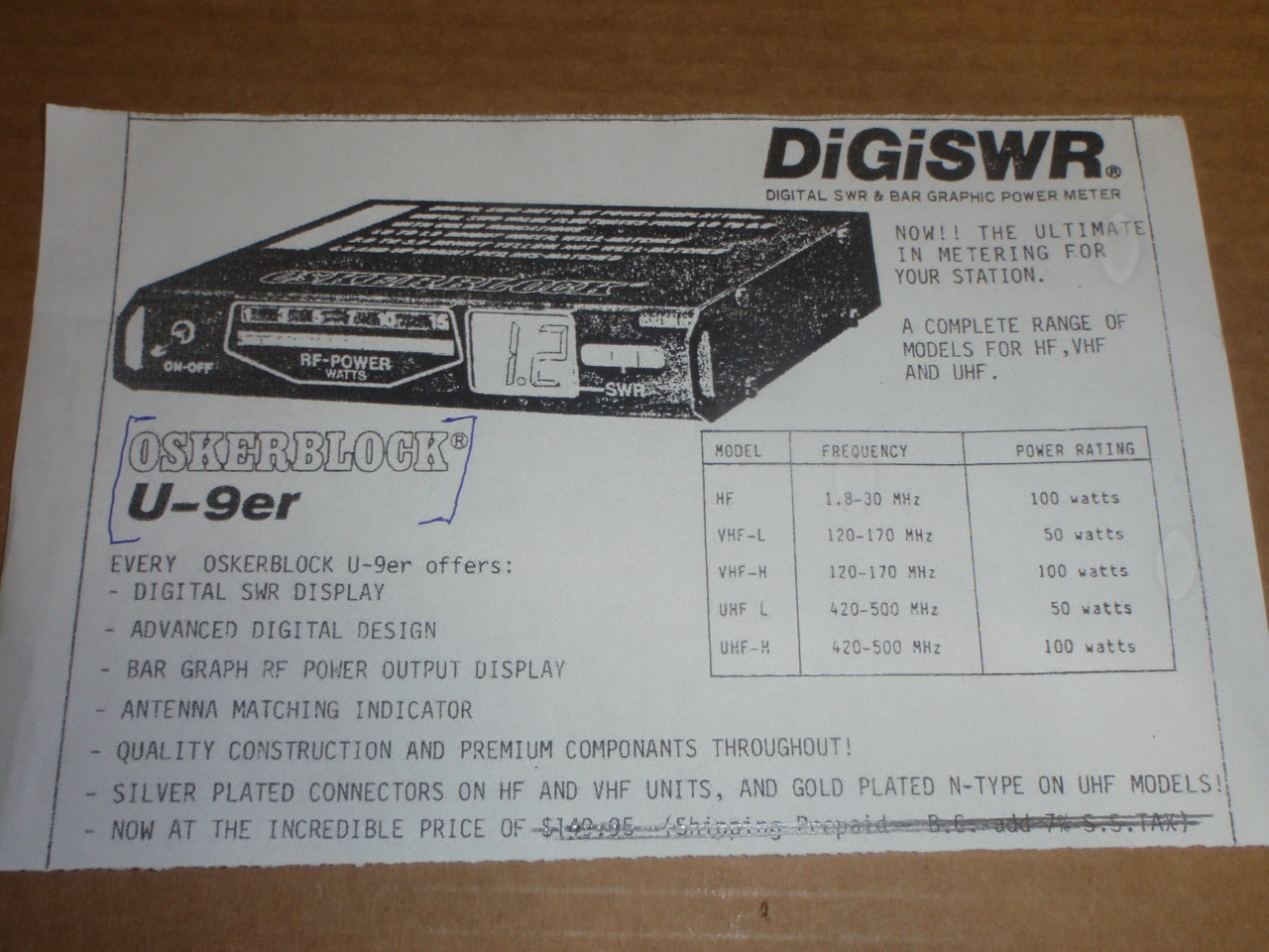 OSKERBLOCK UHF DIGITAL Meter & LED RF Power Meter 420-500 MHz 50 W