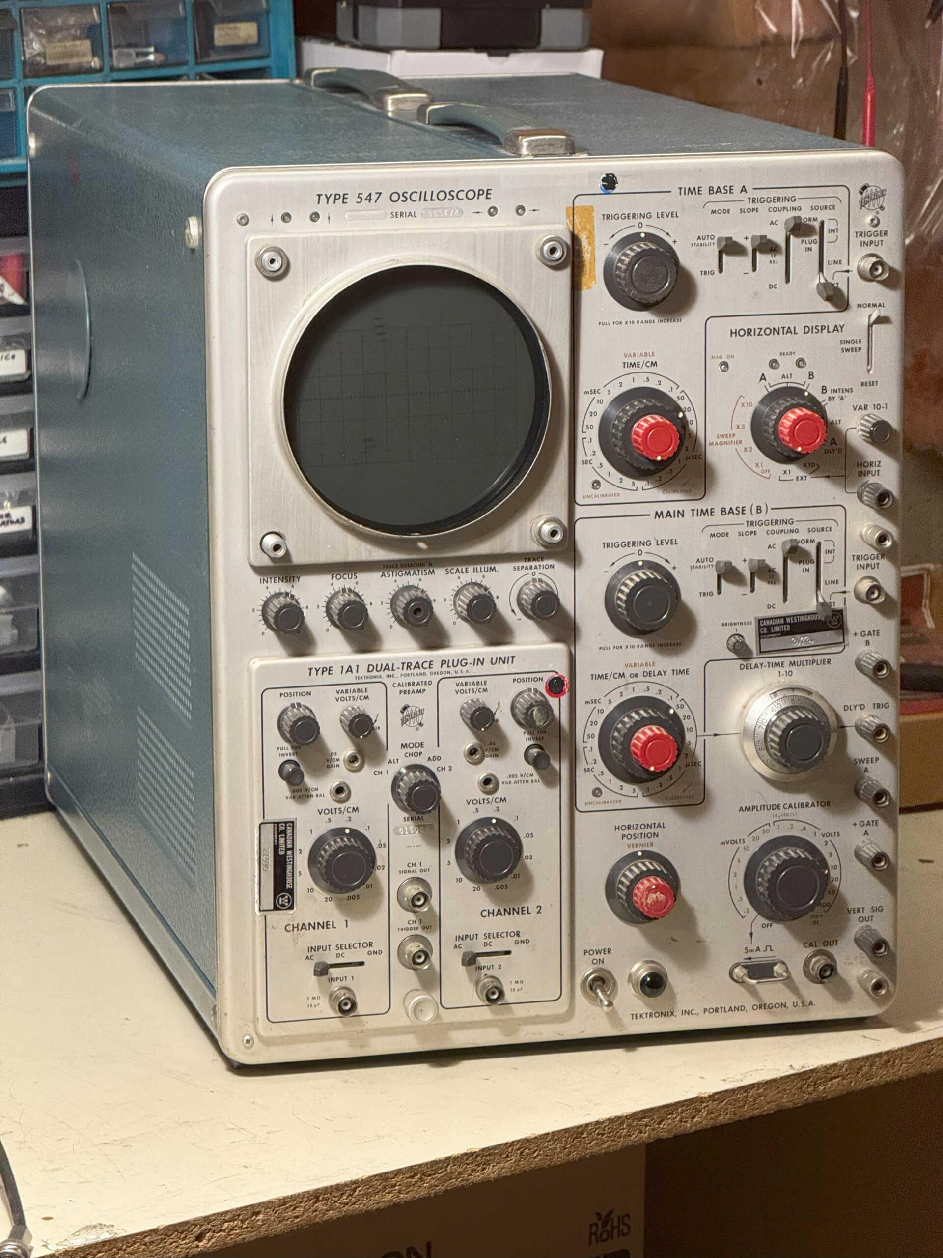 Tektronix 547 Oscilloscope (Needs Repair) + 1A1 Dual Channel Plugin (Working)