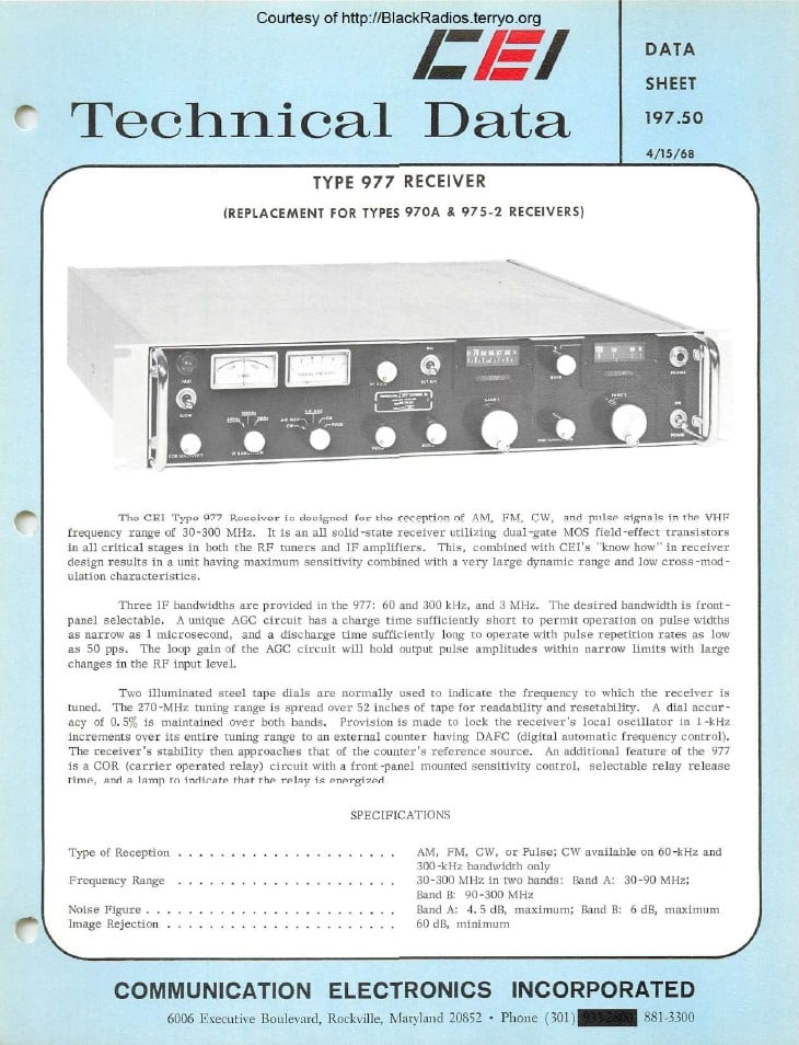 Watkins-Johnson / CEI Model 977-4 VHF Receiver