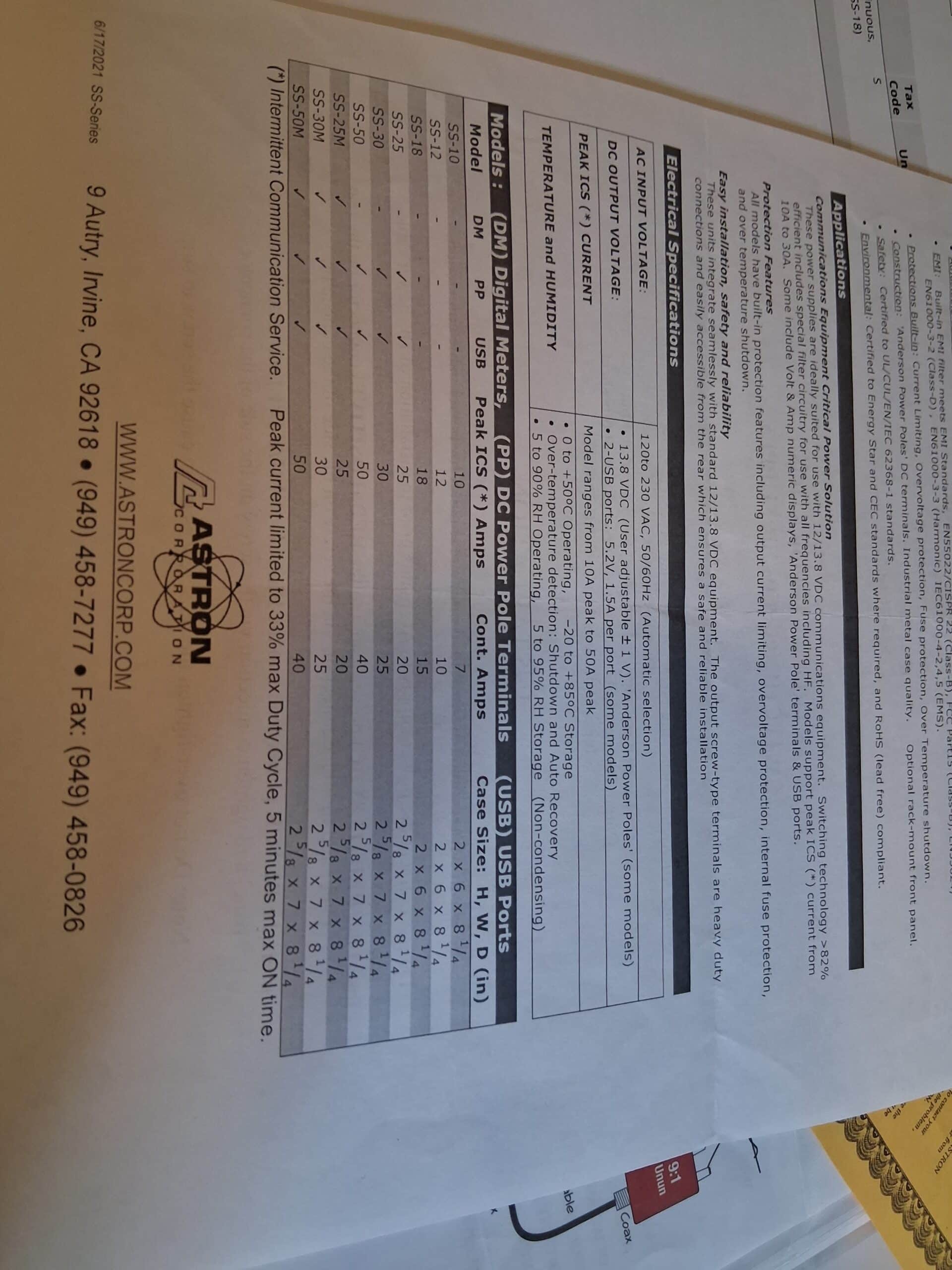 Astron SS18 Power Supply